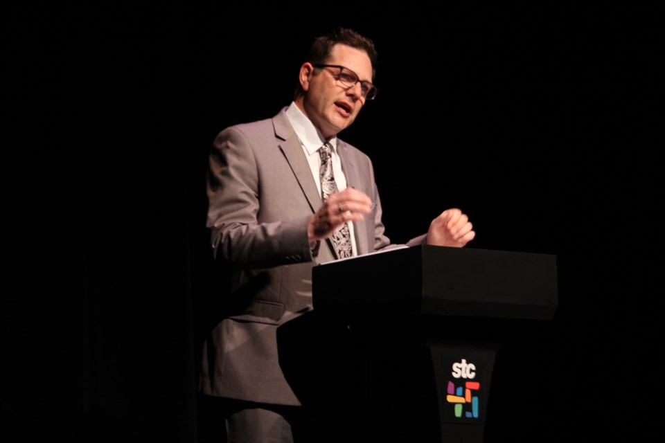 STC artistic director Caleb Marshall speaks during the theatre's 45th anniversary season launch on April 13. Photo: Matt Durnan