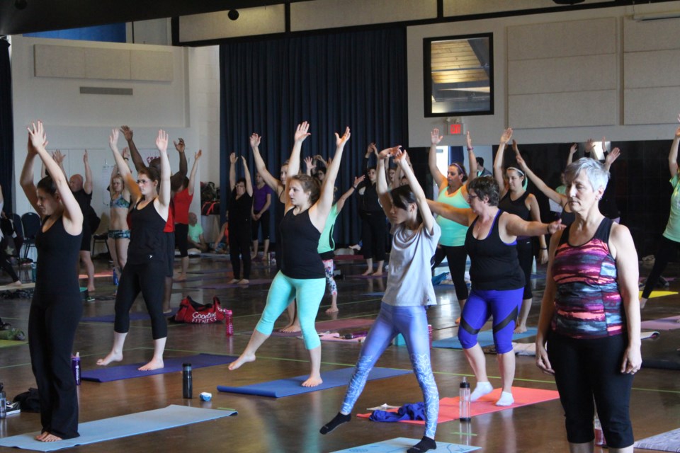 Hundreds of Yogis showed up to the Caruso Club on April 17 for the Sudbury Yogathon for Mental Health. Photo: Matt Durnan