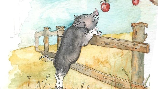 This is just one of the watercolour illustrations in "The Diary of Patooti the Pig." Supplied photo.