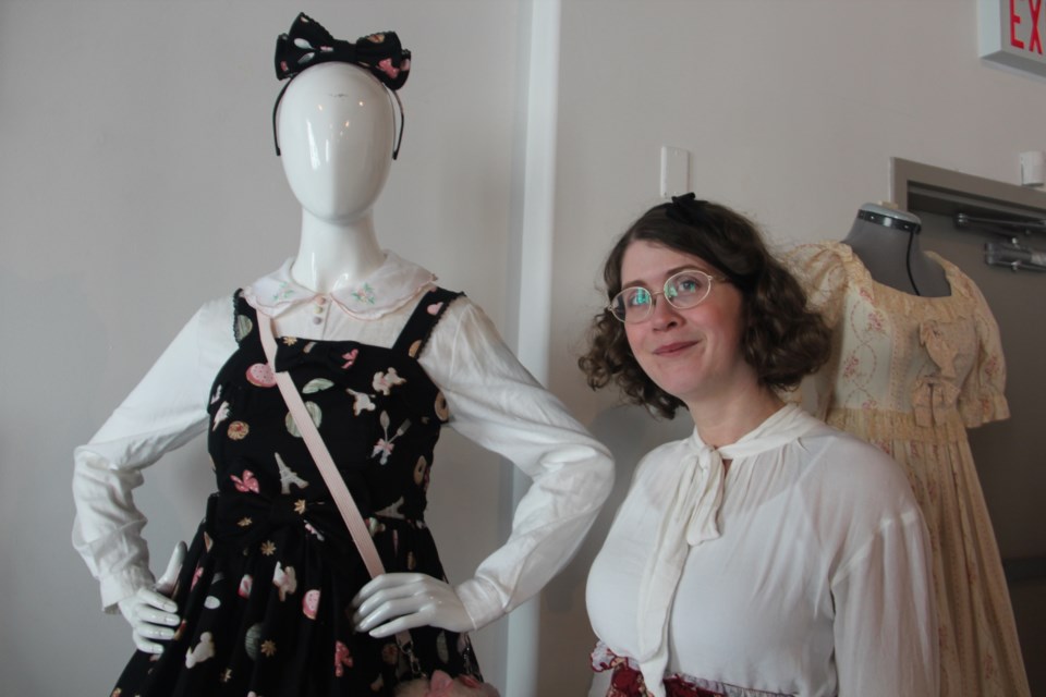 Nadine Olivier shows off some of her collection of Lolita fashion, which is part of the Curious Couture: Fab Fashions & Personal Collections exhibit on display at Cambrian College's Open Studio March 3. (Heidi Ulrichsen/Sudbury.com)