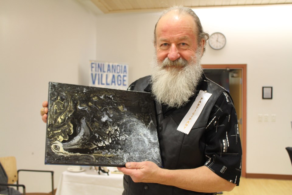 Finlandia resident Orest Solonyka completed this piece just days before the Art Show at Finlandia Village. Typically, Solonyka collects art instead of completing it, but he was happy to share his creative pursuits with friends on November 20, 2018. (Allana McDougall/Sudbury.com)
