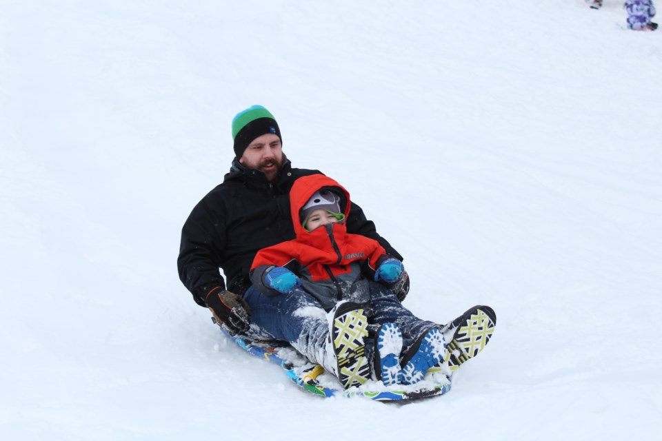 Dan Pitre with his son Zayden on the slopes of Bell Park's Snow Day back in 2019. (Keira Ferguson/ Sudbury.com)