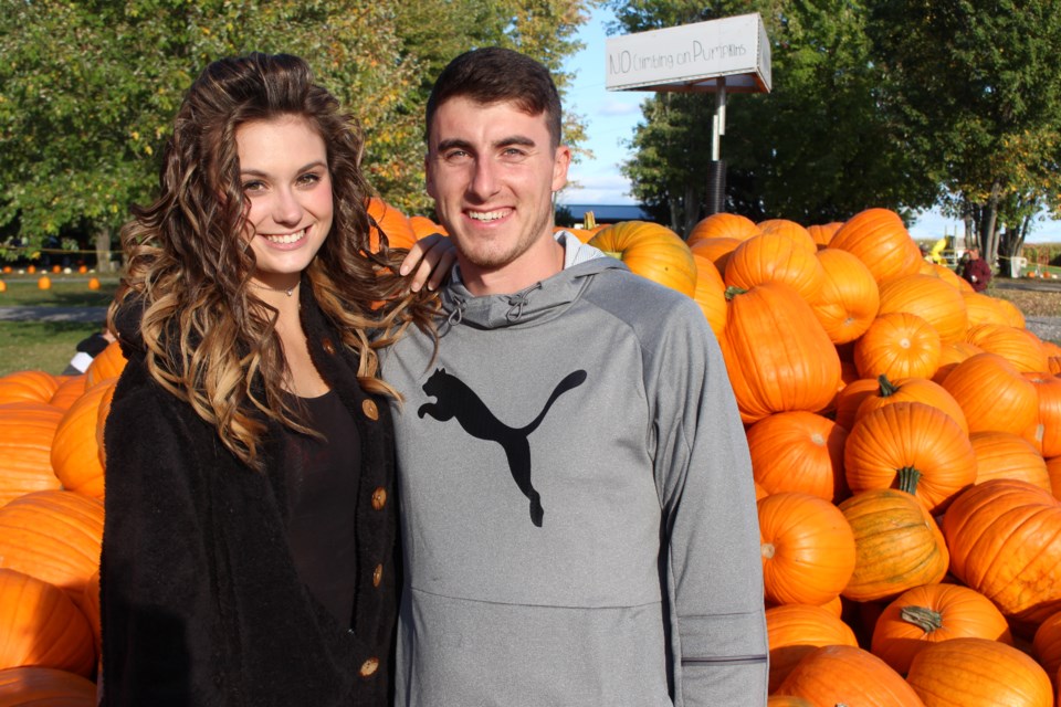 Jamie Lee Mimeault (left) and Jamie Heimbecker (right) at Leisure Farms for the opening of their Pumpkin Festivities. (Keira Ferguson/ Sudbury.com)