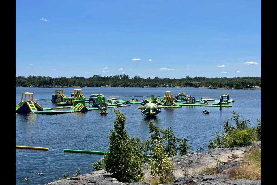 The new inflatable water park at the Bell Park waterfront on Ramsey Lake.