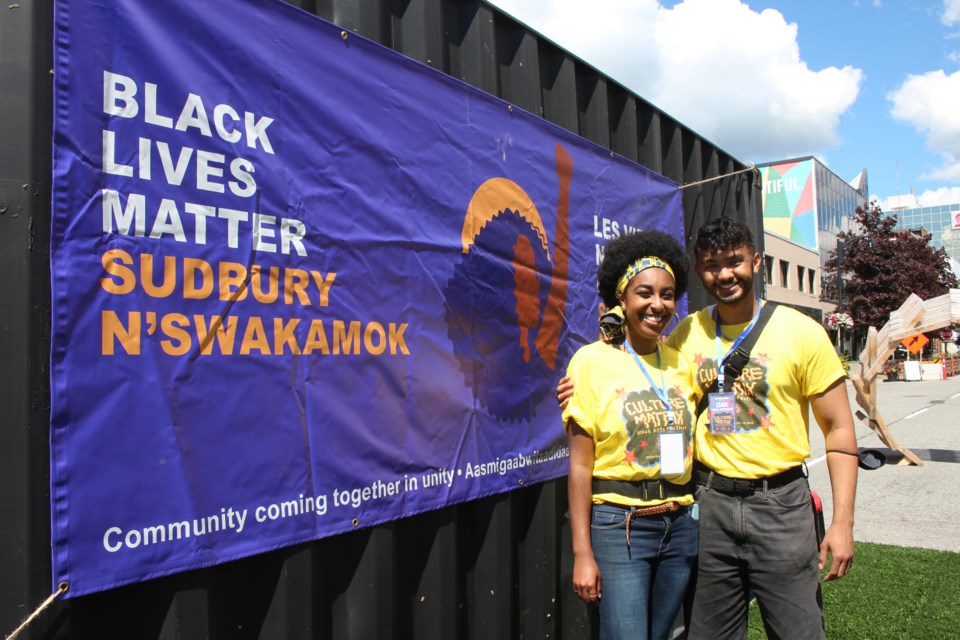 Festival co-ordinator and BLM Sudbury co-founder Ra’anaa Brown is seen here with Isak Vaillancourt, also a co-founder of BLM Sudbury.