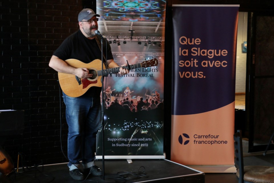 Sudbury entertainer Stef Paquette performed at the Northern Lights Festival lineup announcement on Friday. (Len Gillis/Sudbury.com)
