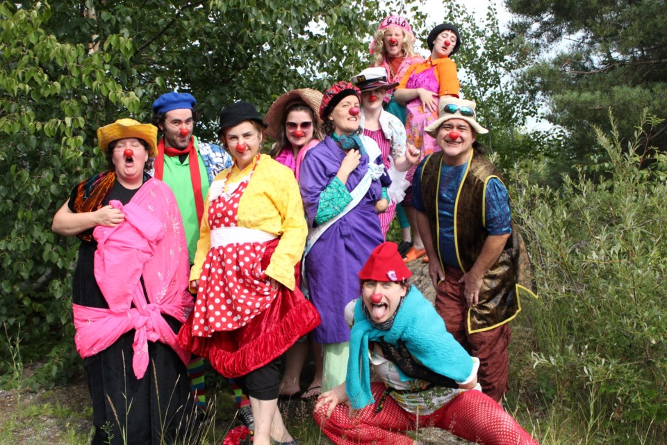 From top to bottom, left to right are Clown Boot Camp participants Flavia Bertram, Johanna Arnott, Chrysalis Goring, Zach Wolfman, Shauna Akkermans, Sarah Robertson, Gilles Landry, Natalie Lalonde, Oana Toma and Celene Harder.