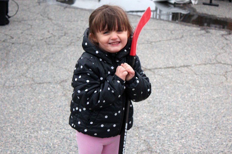 Everleigh Burtin tries out some hockey with her siblings at Valley East Days Sept. 7, 2024.