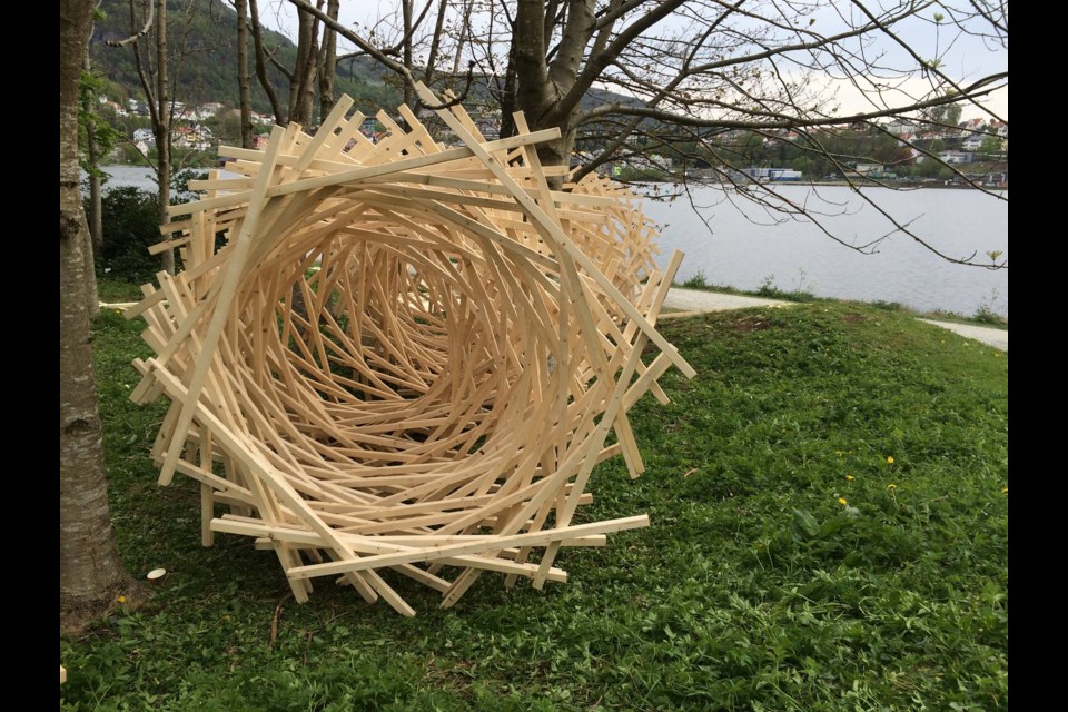 Laurentian University architecture school students won a gold medal from the Bergen International Wood Festival in Norway recently for their hexagonal design. Supplied photo.