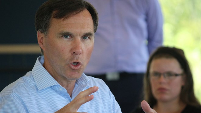 Finance Minister Bill Morneau visisted the Northern Water Sports Centre on Aug. 9, alongside Paul Lefebvre, MP for Sudbury, and Marc Serré, MP for Nickel Belt, to participate in a Facebook Live town hall. Photo: Heather Green-Oliver