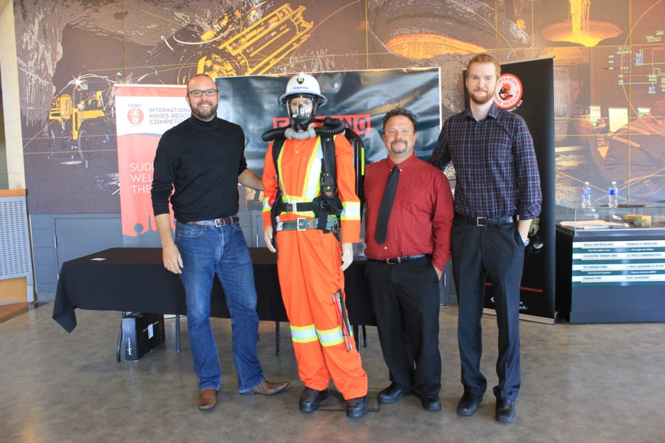 NORCAT's Don Duval, a FERDENO miner, NORCAT's Ed Wisniewski and Ontario Mine Rescue's Ted Hanley. Photo: Ella Myers