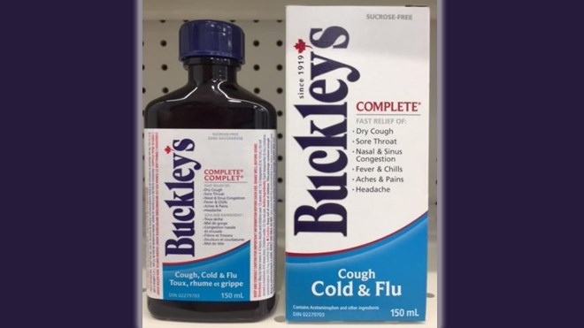 Health Canada is advising Canadians that GlaxoSmithKline (GSK) Consumer Healthcare Inc. has initiated a voluntary recall of certain Buckley's syrup products from stores. A defect with the plastic seal may cause it to fall into the bottle and present a potential choking hazard if swallowed. Supplied photo