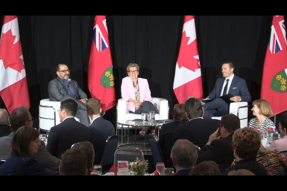 Joined onstage by Energy Minister and Sudbury MPP  Glenn Thibeault, Ontario Premier Kathleen Wynne fielded questions from business owners Tuesday concerned about the implications of the Changing Workplaces Review Final Report.