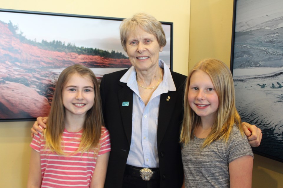 Walden Public School students, Charlotte Pigeau (left) and Paige Kultalahti were excited to meet Dr. Roberta Bondar, Canada's first female astronaut, at Science North on June 1. (Heather Green-Oliver/Sudbury.com)