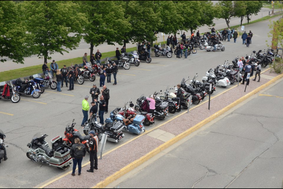 Motorcycle riders in Greater Sudbury didn't let a little rain stop them from participating in the Rally for Dad ride on Saturday. (Arron Pickard/Sudbury.com)