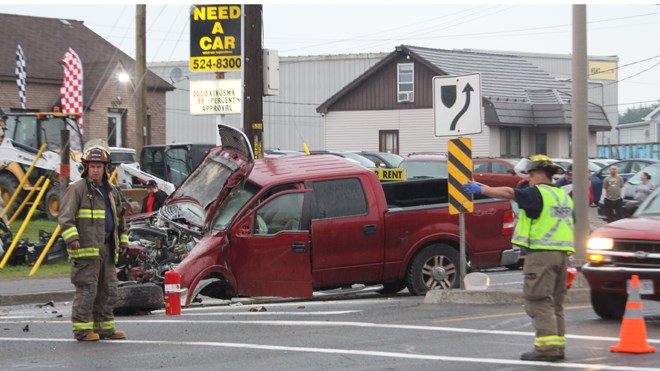 A serious two-vehicle collision on The Kingsway at Third Avenue is causing traffic delays in the area. Firefighters are currently on the scene of what appears to be a head-on collision between a pickup truck and a sedan. (Matt Durnan/Sudbury.com)