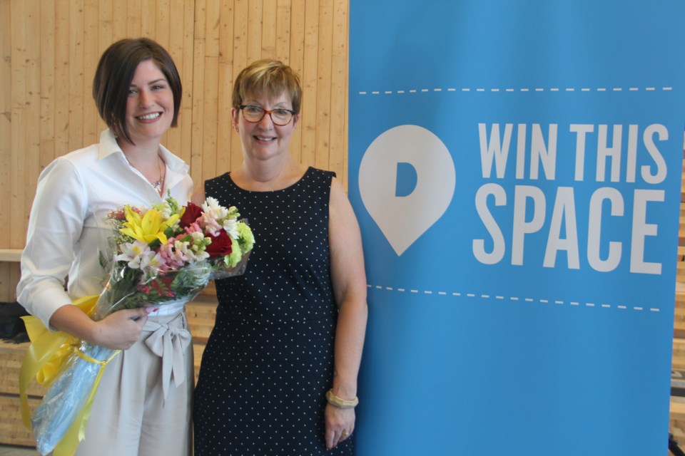 Justine Martin (left) is the winner of Downtown Sudbury's Win this Space contest. She's seen here with Downtown Sudbury executive director Maureen Luoma. (Heidi Ulrichsen/Sudbury.com)