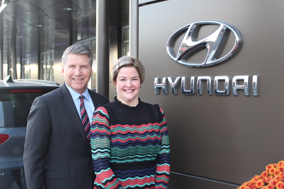 Hyundai Auto Canada president Don Romano with Sudbury Hyundai dealer principal Meredith Morris. (Photo: Matt Durnan)