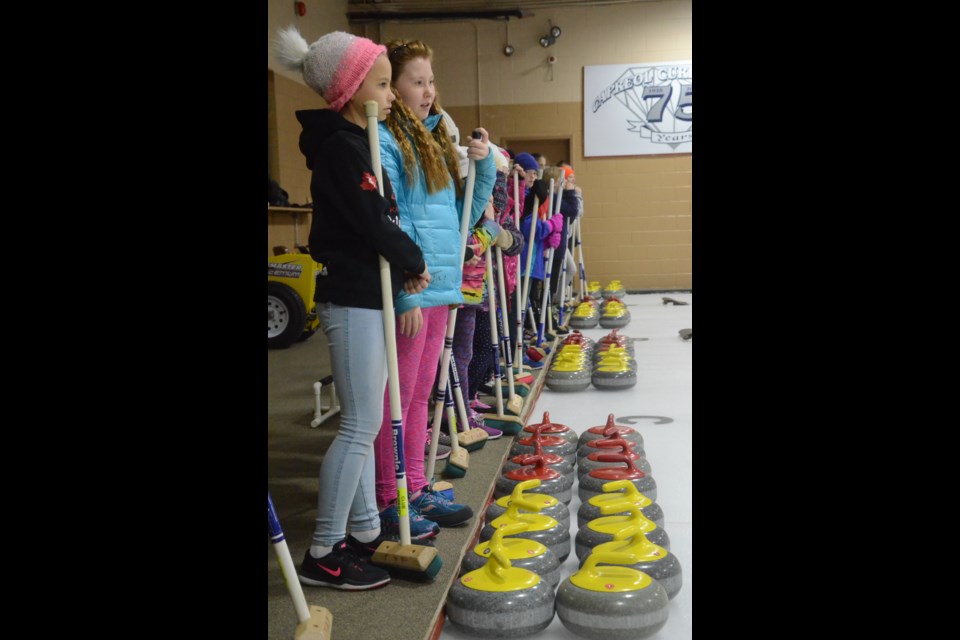  Students from CR Judd Public School in Capreol are learning the sport of curling thanks to the Northern Credit Union Delegates group. (Arron Pickard)
