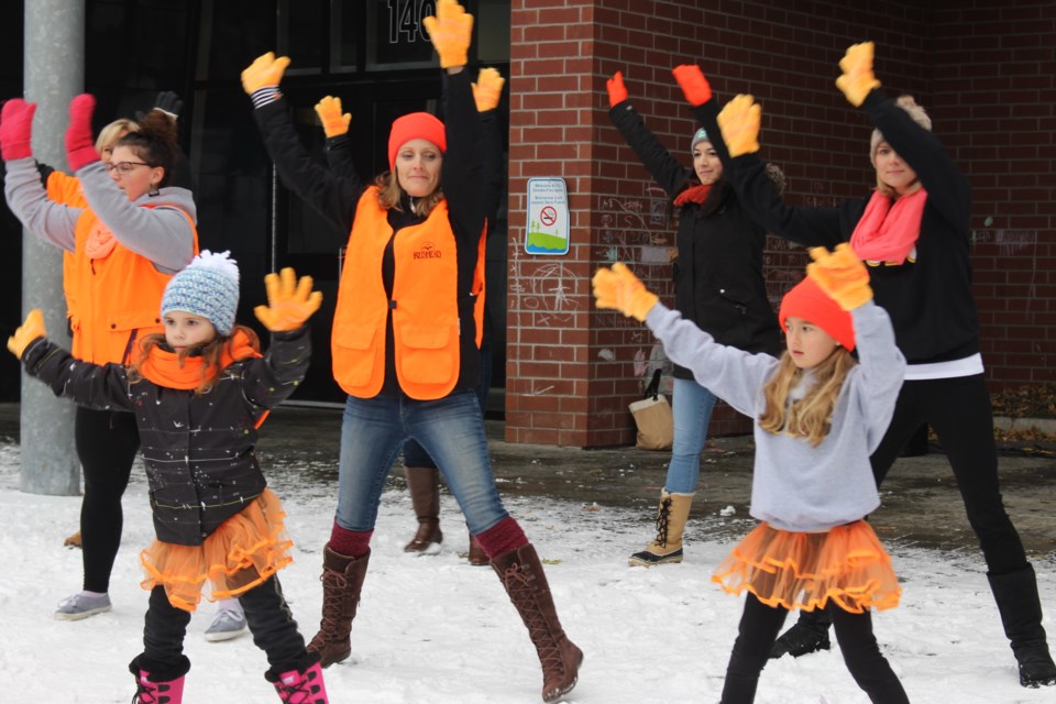 Members of Sudbury's Canadian Mental Health Association (CMHA) were joined by Spotlight Dance Company to bring some warmth to the hearts of onlookers on a cold Sunday morning. (Gia Patil/Sudbury.com)
