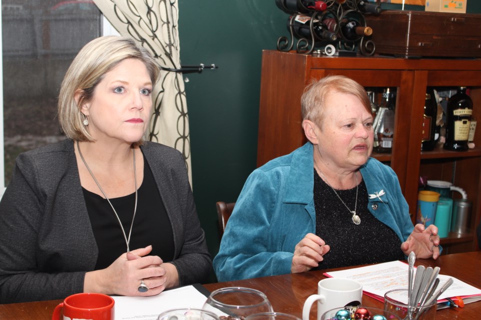 Ontario NDP leader Andrea Horwath met with Roberte Cunningham in Sudbury on Dec. 5 as Cunningham shared her experience at Health Sciences North. (Matt Durnan/Sudbury.com)