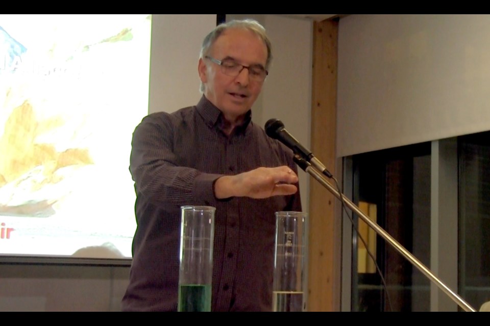 Dr. John Gunn, Canada Research Chair, Stressed Aquatic Systems and director of Vale Living with Lakes Centre discusses the salt content of Ramsey Lake during a panel discussion Monday evening. (Allana McDougall)
 