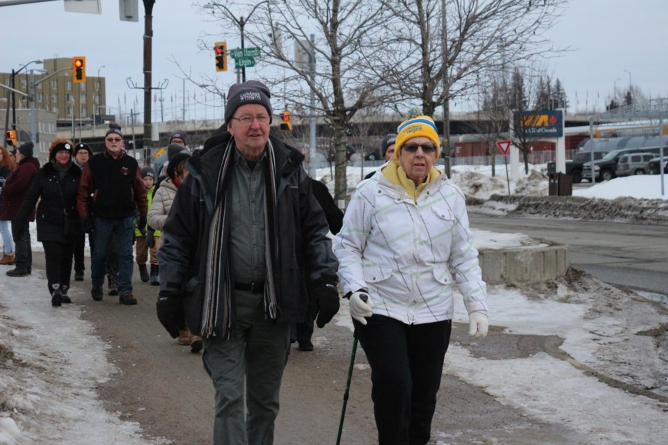 Hundreds of Sudburians march on the "Coldest Night of the Year" to raise funds for local charity. (Sudbury.com/Gia Patil)