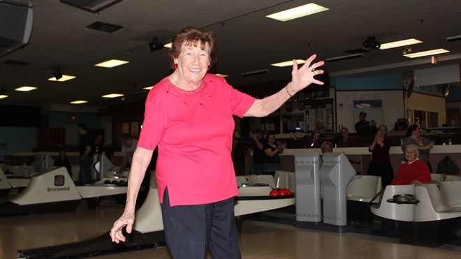 The St. Dominique Bowling League bid a fond farewell to its longest-standing member, Claire Marleau on April 10, as the 86-year-old bowled her final frames. (Matt Durnan/Sudbury.com)
