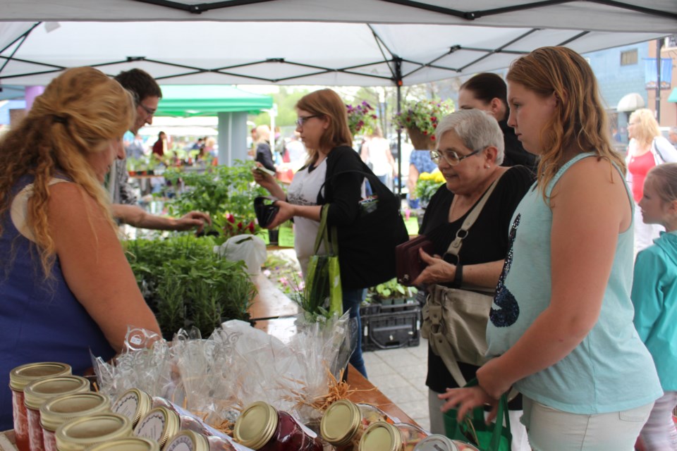 Batty Marin and Abby Hall picking up some greens at the garden fest.
(Sudbury.com/Gia Patil)