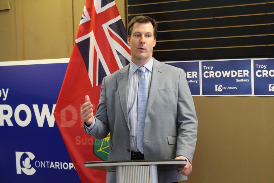 Sudbury Progressive Conservative candidate Troy Crowder welcomed a group of supporters into his new campaign headquarters on Lasalle Boulevard on Tuesday evening in celebration of the office's opening. (Matt Durnan/Sudbury.com)