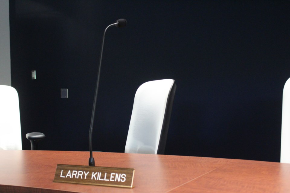 Rainbow District School Board trustee Larry Killens' chair was empty at a July 19 school board meeting, and will remain so for the rest of his term, as he's been banned from all meetings by his fellow trustees. (Matt Durnan/Sudbury.com)