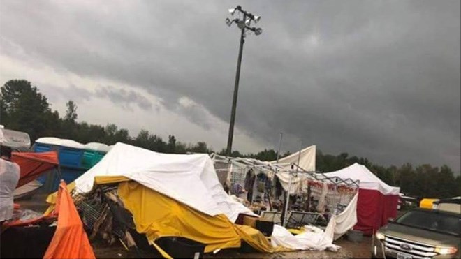Videos and images of the squall line that ripped through the Wiikwemkoong Cultural Festival on Aug. 5 shows people taking shelter and portable gazebos blowing away in the wind. See the videos below. (Facebook: Rosetta Toulousse)
