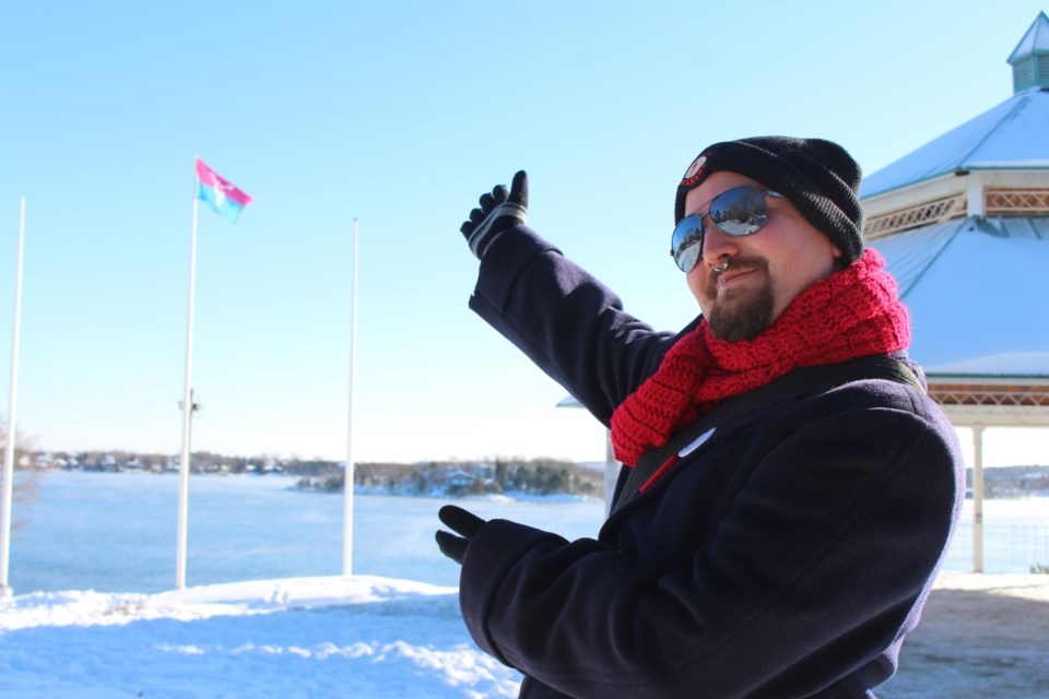Vincent Bolt was encouraged to see many community members at the Transgender Remembrance Day flag raising at Bell Park on November 20, 2018. “Seeing that growth in the community, seeing that they're here, seeing the Police Chief, these are all fantastic changes that have given me a lot of optimism,“ Bolt said. (Allana McDougall/Sudbury.com)
