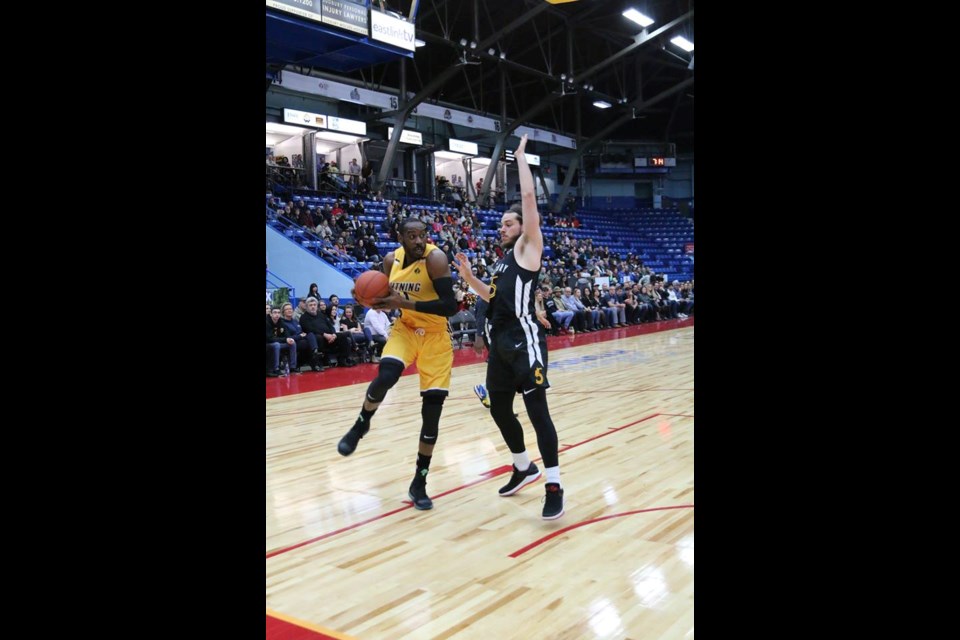 Sudbury Five's Devin Gilligan at the Sudbury Arena during their 120-117 loss to the London Lightning (Supplied). 