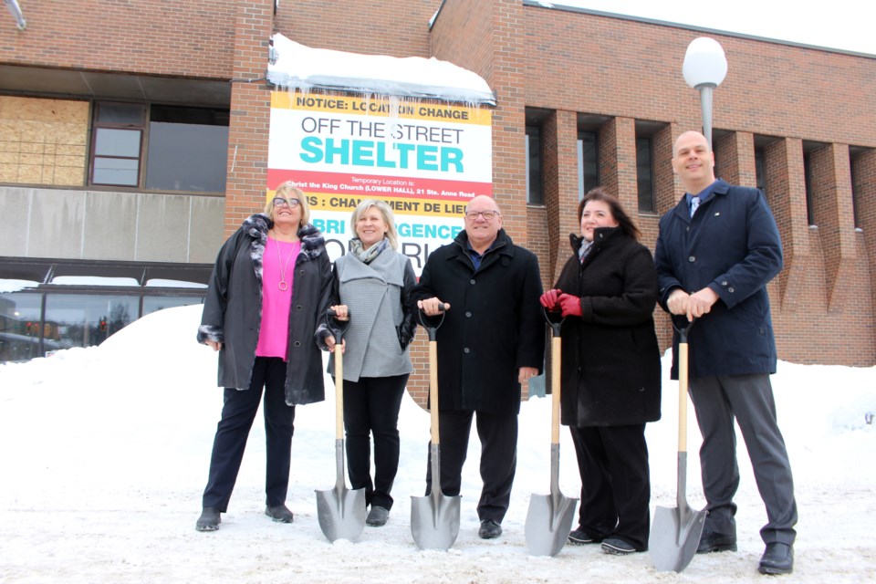 The renovation and retrofit of 200 Larch Street Place will provide a permanent location for the Off The Street Shelter, Harm Reduction Home, Sudbury District Nurse Practitioner Clinics’ third location, as well as other services and programs for Greater Sudbury’s marginalized populations. Pictured left to right are: CHMA CEO Marion Quigley, CHMA board member Lynn Signoretti, City of Greater Sudbury Mayor Brian Bigger, Sudbury District Nurse Practitioner Clinics executive director Jennifer Clement, Sudbury MPP Jamie West. (Heather Green-Oliver/Sudbury.com)