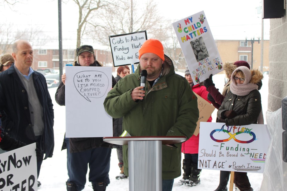 Sean Staddon speaks at an autism awareness rally on Feb. 15. (Matt Durnan/Sudbury.com)