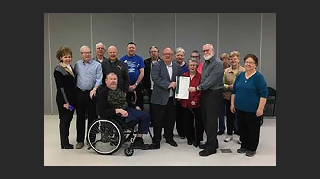 Mayor Brian Bigger proclaims April as Parkinson Awareness Month, at the YMCA Parkside Centre (Supplied)
