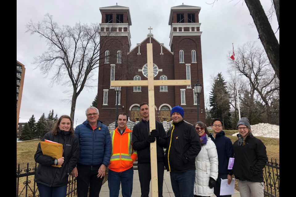 Representatives of the University of Sudbury's St. Ignatius of Loyola Parish, hosting the 2019 Way of the Cross dramatization through Downtown Sudbury (Keira Ferguson/ Sudbury.com)