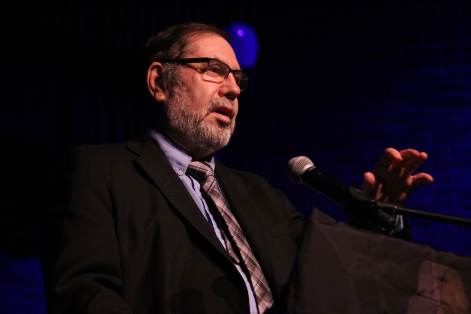 United Steelworkers International President Leo W. Gerard, at the Laurentian Univeristy's Fraser Auditorium for the International Day of Mourning (Keira Ferguson/ Sudbury.com)