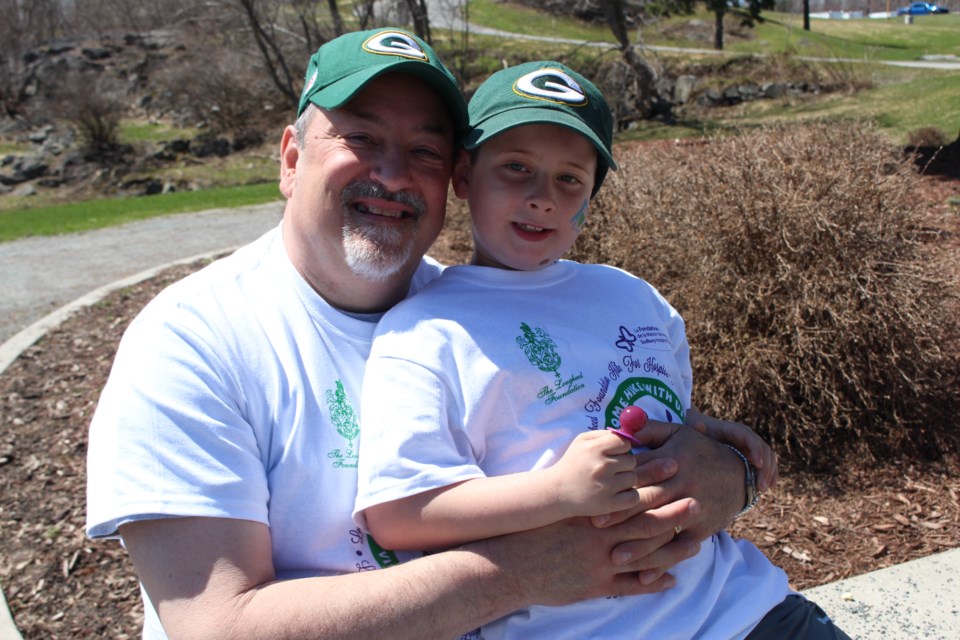 David Viau (left) and his grandson Ryan Sabourin (right), at the Hike for Hospice Palliative Care 2019 (Keira Ferguson/ Sudbury.com)