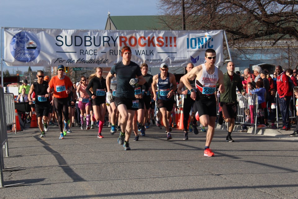 Participants of the 14th annual Sudbury ROCKS!! Race, Run, Walk through Downtown Sudbury (Keira Ferguson/ Sudbury.com)