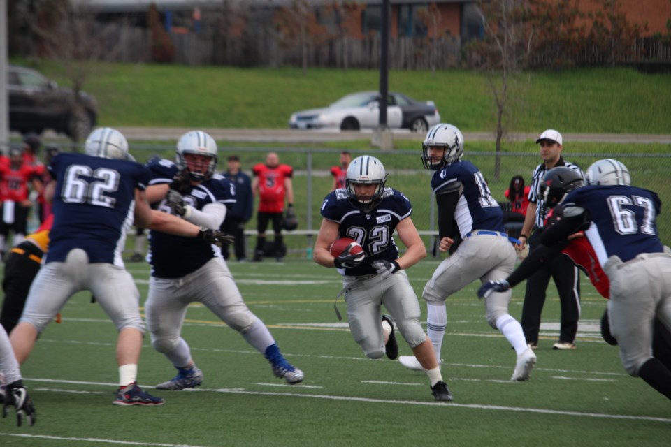 Sudbury Spartans claim a 35-26 victory against the Oakville Longhorns in their Northern Football Conference season opener (Keira Ferguson/ Sudbury.com)