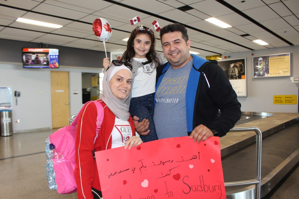 (L to R) Syrian family Roaa Hamdoun, Liala Janat, and Imad Janat arrived in Sudbury on Monday. (Matt Durnan/Sudbury.com)