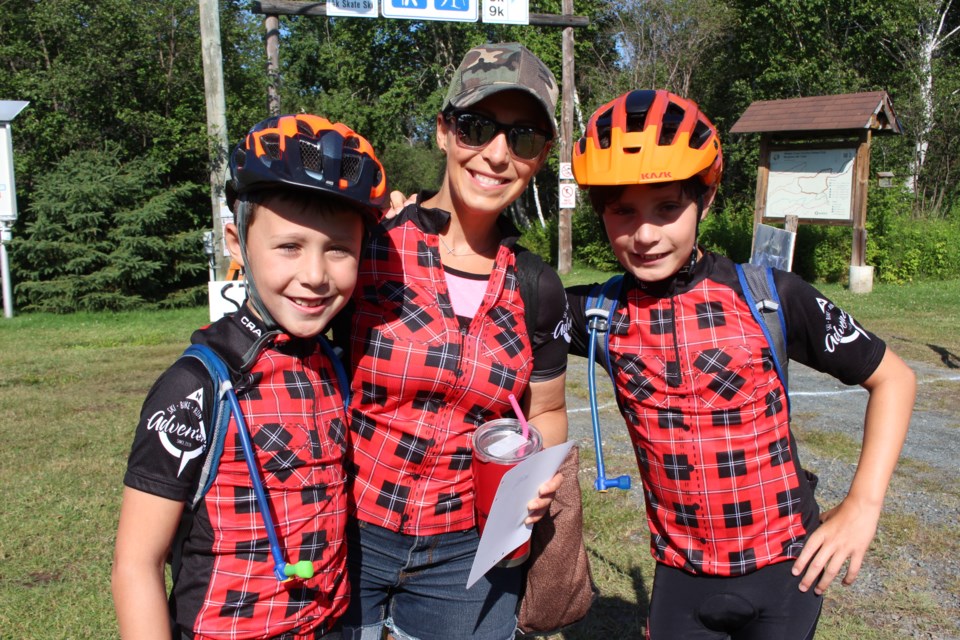 (From the left) Warner, Angele and Graydon Bain, at the Naughton Trail Centre for the 8th annual Ionic Mountain Bike Tour. (Keira Ferguson/ Sudbury.com)