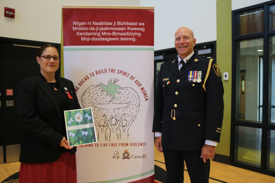 Aboriginal liaison officer, Cst. Shannon Agowissa and chief Paul Pedersen at the unveiling of the detachment's Indigenous Women and Girls Missing Persons Toolkit and Resource Guide. (Matt Durnan/Sudbury.com)