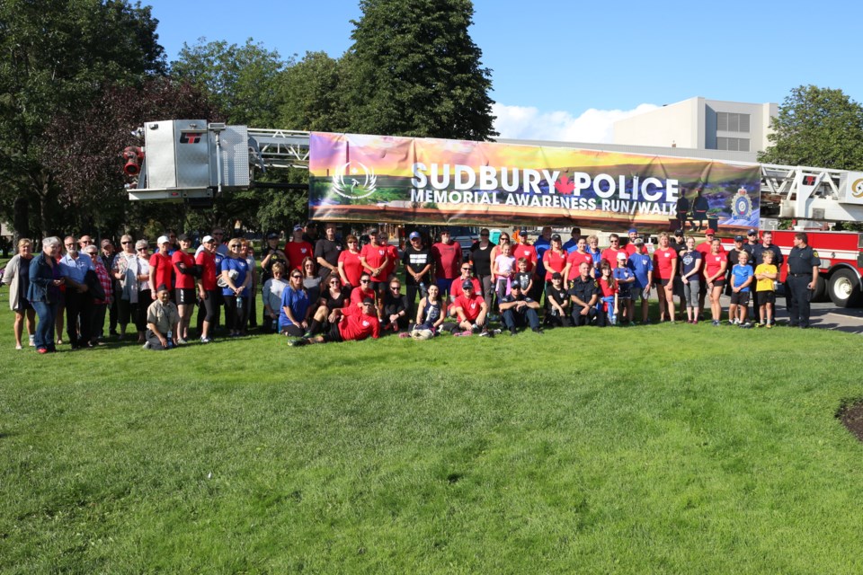 Members of Greater Sudbury Police Service and their family members, following the second annual Sudbury Police Memorial Awareness Run/ Walk. (Keira Ferguson/ Sudbury.com)