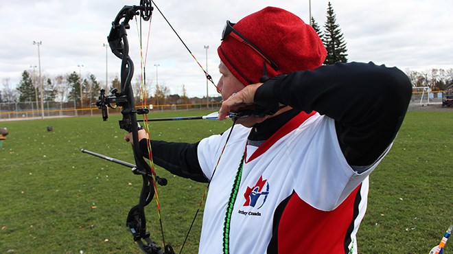 Sheila Madahbee, winner of the Masters Regional Tour in Sudbury, to compete in archery at the 2021 Masters Indigenous Games. (Keira Ferguson/ Sudbury.com)