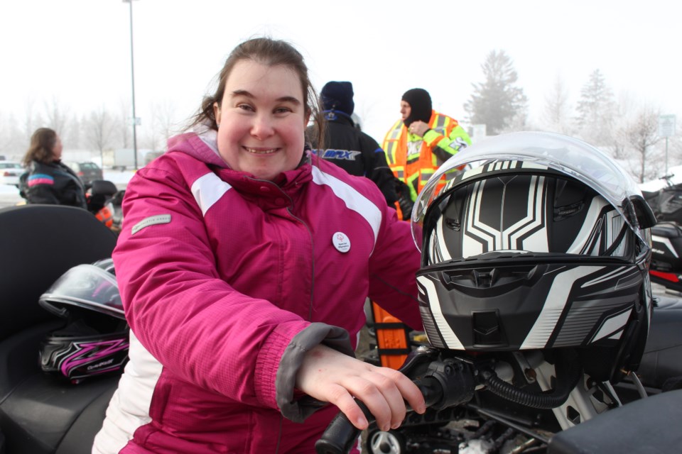 Danie Houle, Special Olympic bowling and powerlifter, at the inaugural GSPS Law Enforcement Snowmobile Torch Run in support of Special Olympics Ontario. (Keira Ferguson/ Sudbury.com)