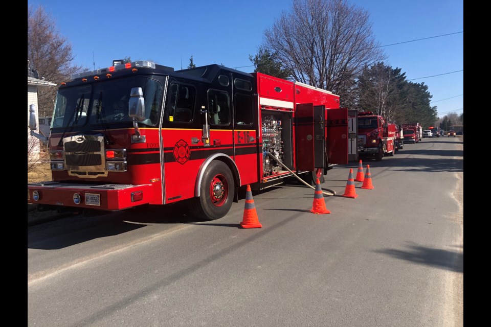 Greater Sudbury Fire Services respond to a bush fire in Val Caron. (Keira Ferguson/ Sudbury.com)