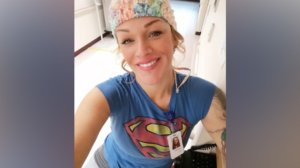 Stephanie Maskevich has been a PSW for many years at Health Sciences North (HSN) and is currently working on the respiratory floor. She is a mother of three. She is extremely dedicated to her job but of course these times have been very stressful for her and her family. I thought this picture was awesome considering she is wearing a superman T-shirt. (Submitted by DJ Demers)